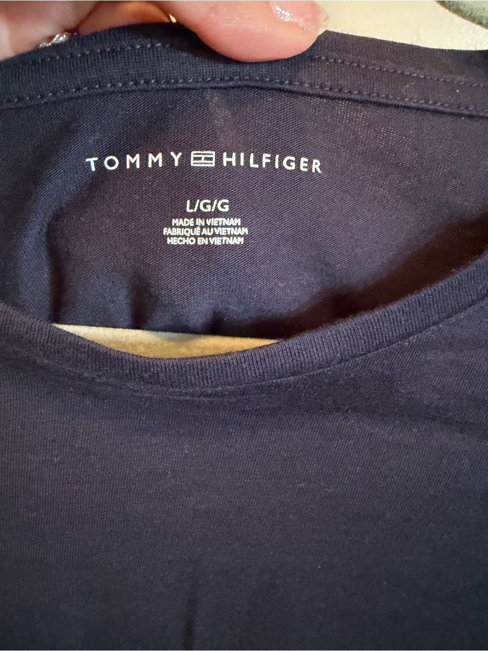 Tommy Hilfiger Eyelet Puff Sleeve Top Navy Blue Cotton Tee Sz L - Picture 5 of 6